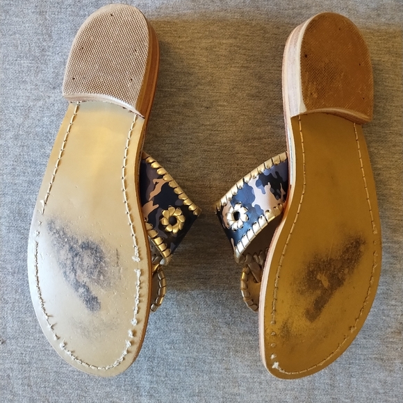 Jack Rogers Navy Camo & Platinum Trim Leather Flip Flop Sandals Size 8 - Picture 10 of 14